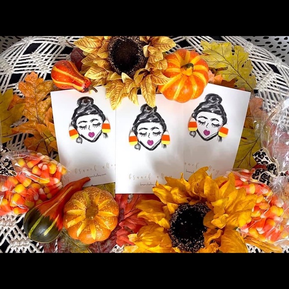 Candy Corn Polymer Clay Stud Earrings - Picture 3 of 5